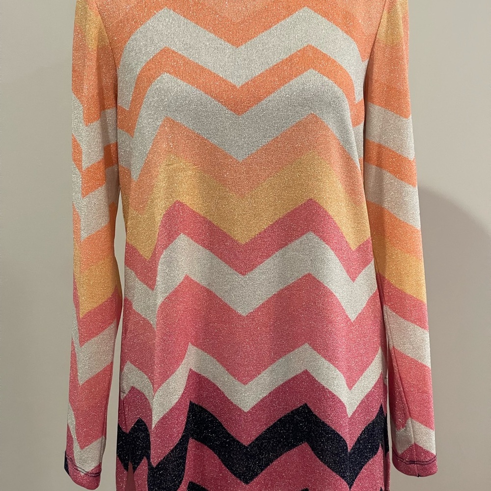 Susan Graver SP Chevron Metallic‎ Colorful Long Sleeve Blouse with Stretch 250